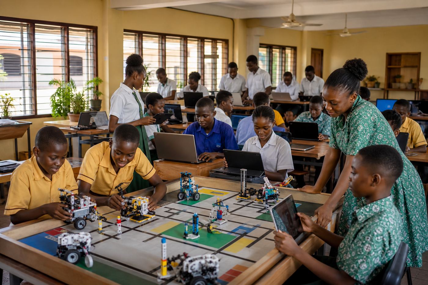 Ghanaian students in a technology classroom